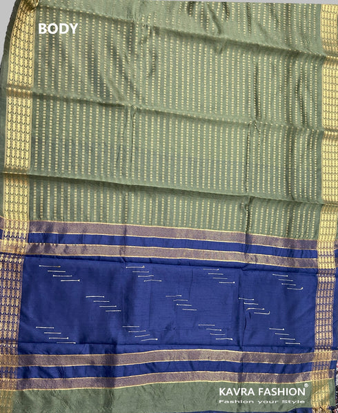 Semi Raw Silk Mehendi Green Handloom Saree with all over Khapa dots and khapa border